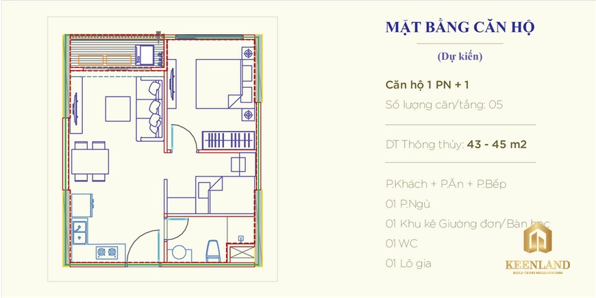 Thiết kế căn hộ 1PN+ phân khu The Rainbow