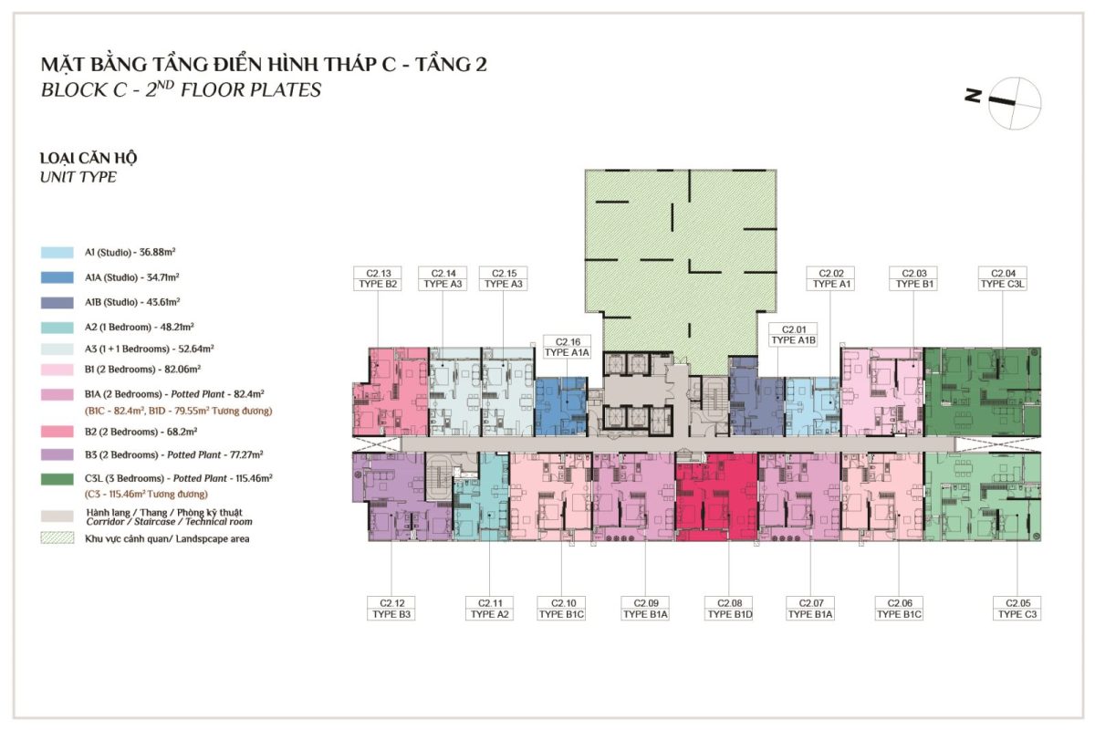 Mặt bằng tầng điển hình tháp c elysian tầng 2