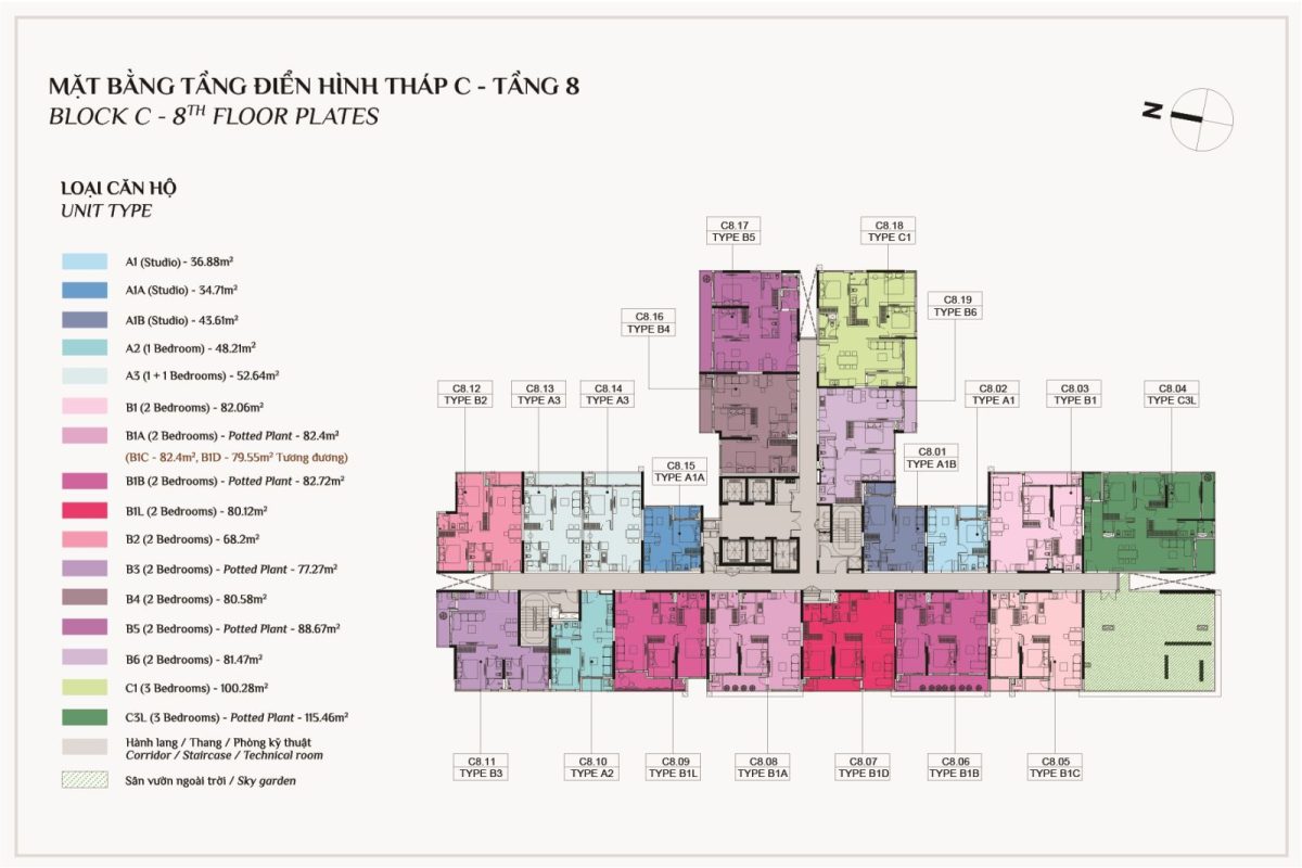 Mặt bằng tầng điển hình tháp c elysian tầng 8