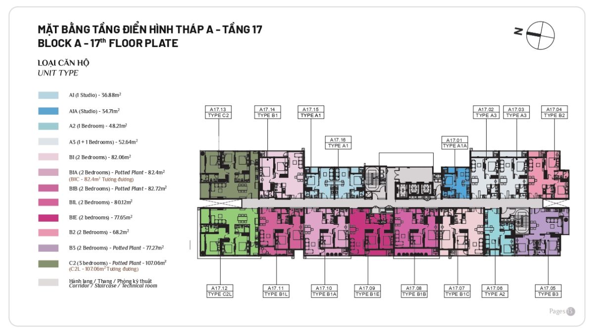 Mặt bằng căn hộ Elysian tầng 17 của Block A