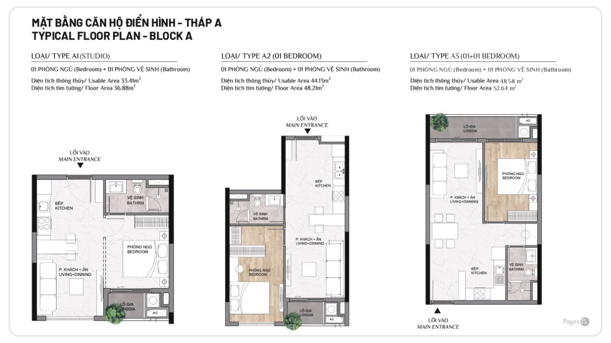 Mặt bằng căn hộ điển hình Elysian của Block A